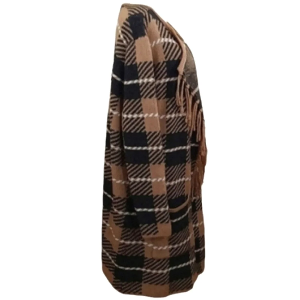 Adrienne Vittadini Fringed Plaid Cardigan/Open Front Duster Size 3X